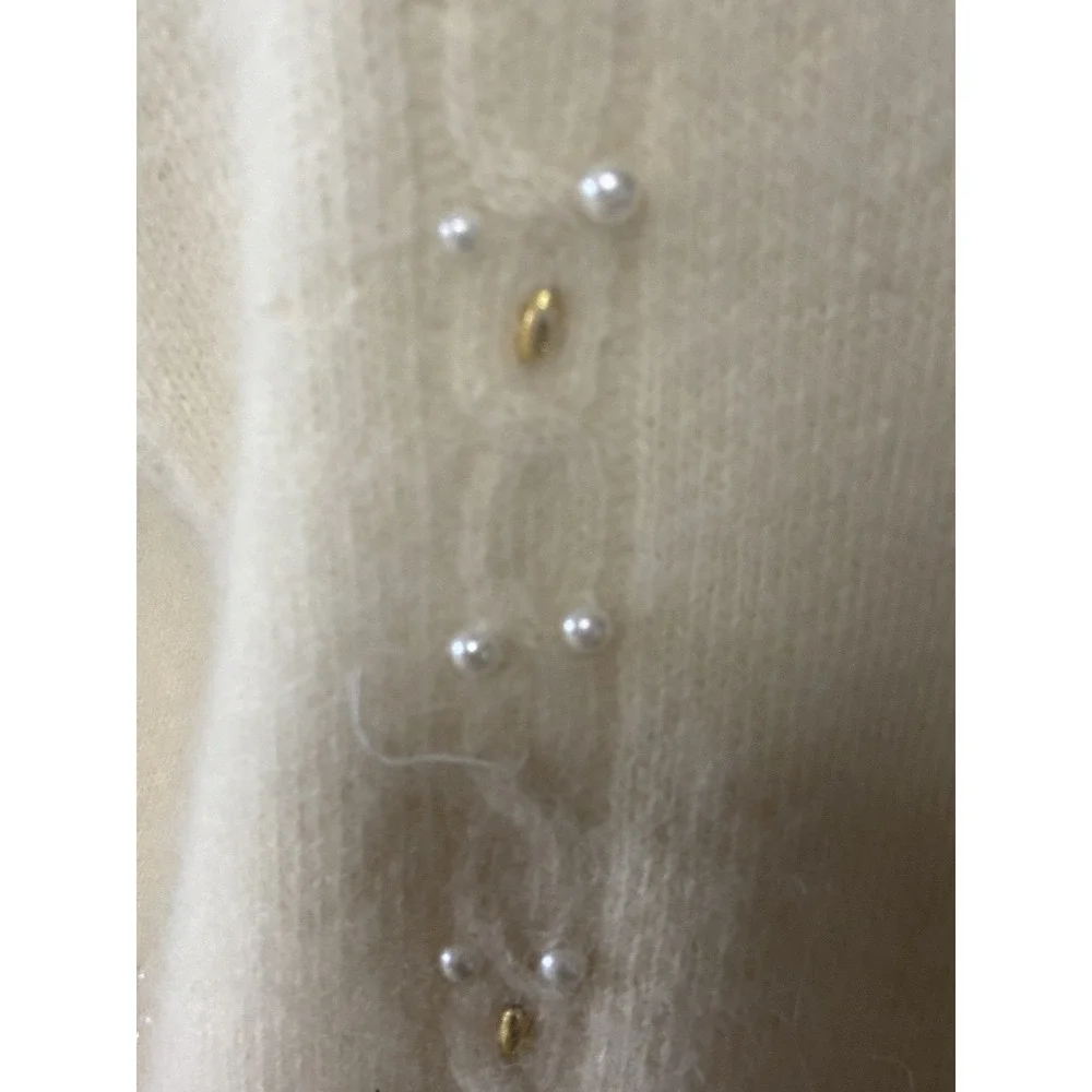 Vintage Marisa Christina Sweater Tunic Womens L White Beaded Pearl 80s